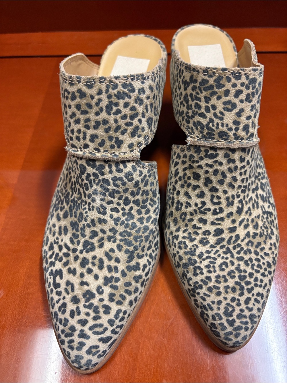 Dolce Vita Leopard Print Open-Side Block Heel Mules - Beige/Black - Picture 2 of 7